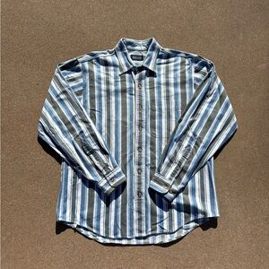 Vintage 90s Lands End Men’s Large Collared Striped Button Down Shirt Made In USA